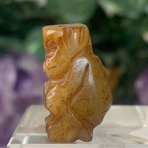 Hand Carved Jade Chinese Zodiac Monkey Animal Bead Stone Figurine VTG 20th C.